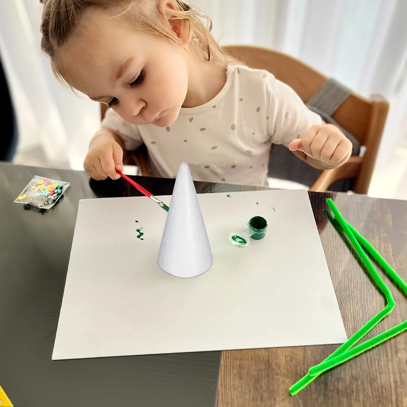 

12Pcs White Foam Cone DIY Craft Accessories for Children Preschool Kindergarten Creative Handmade Christmas Tree Centerpiece