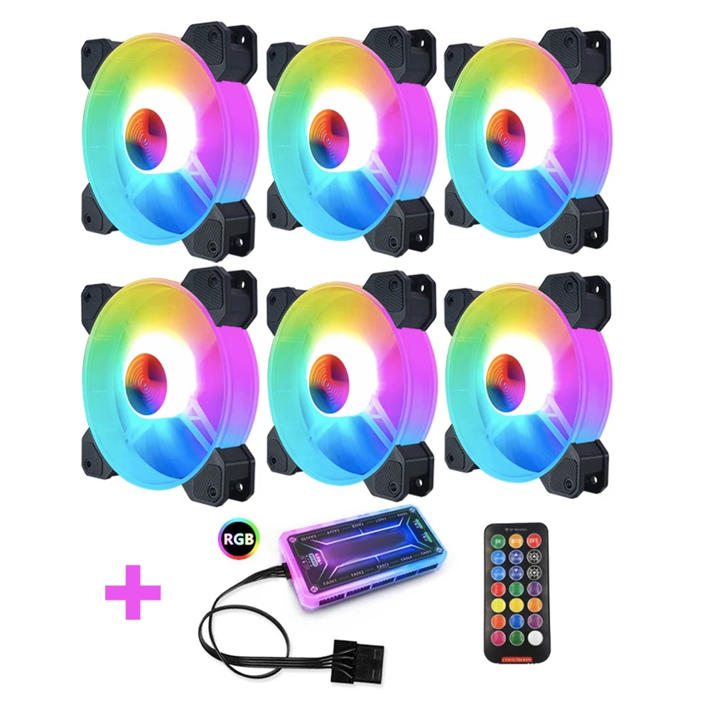 

6pcs Adjustable Computer Cooling Fan Quiet RGB Fan PC Case Fan Cooler RGB Cooler Fans for Computer Cooler with Standard Co