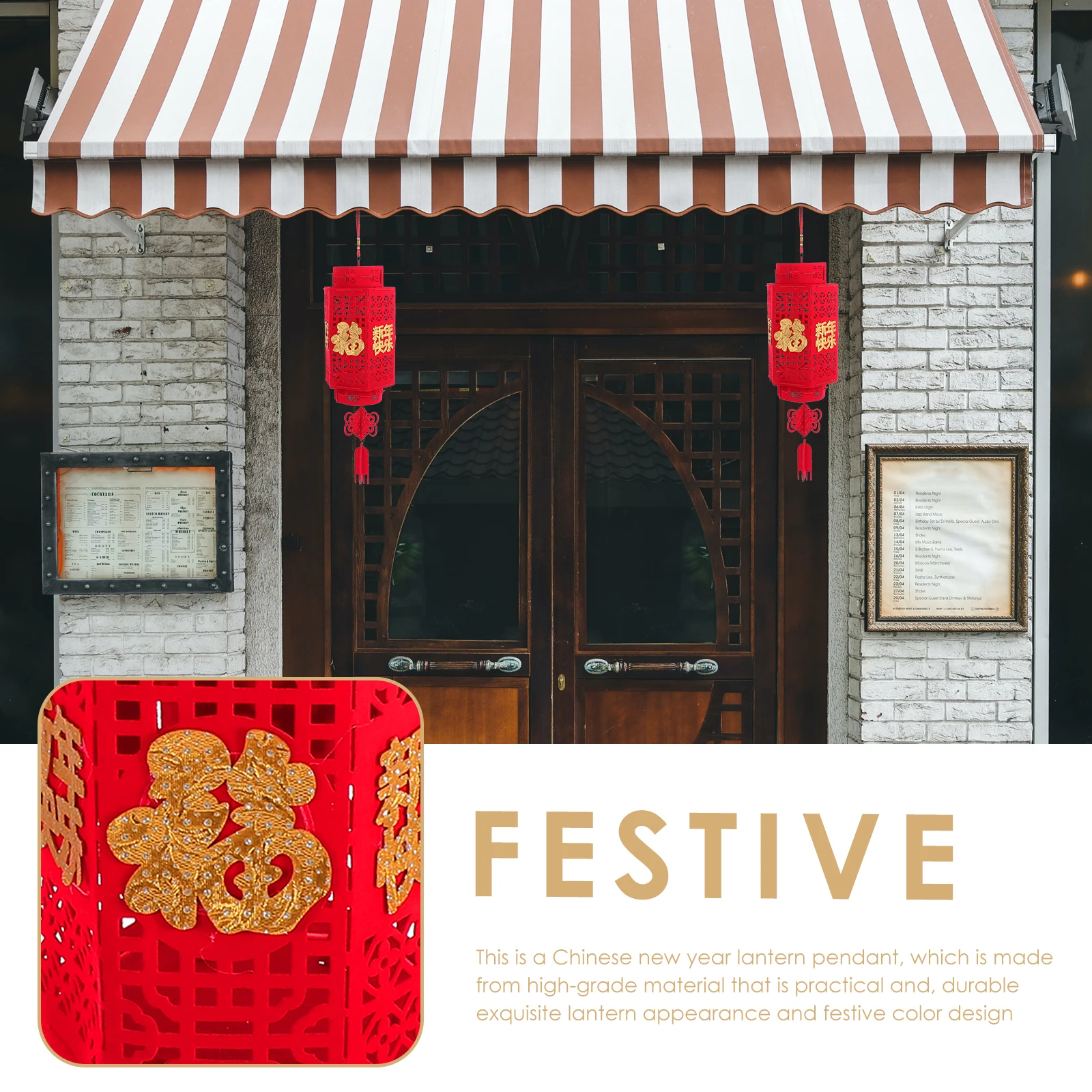 

2Pcs Festive Lantern Pendant Chinese Style New Year Hanging Decor for Mall Restaurant Office Holiday Party Decoration Bright Red