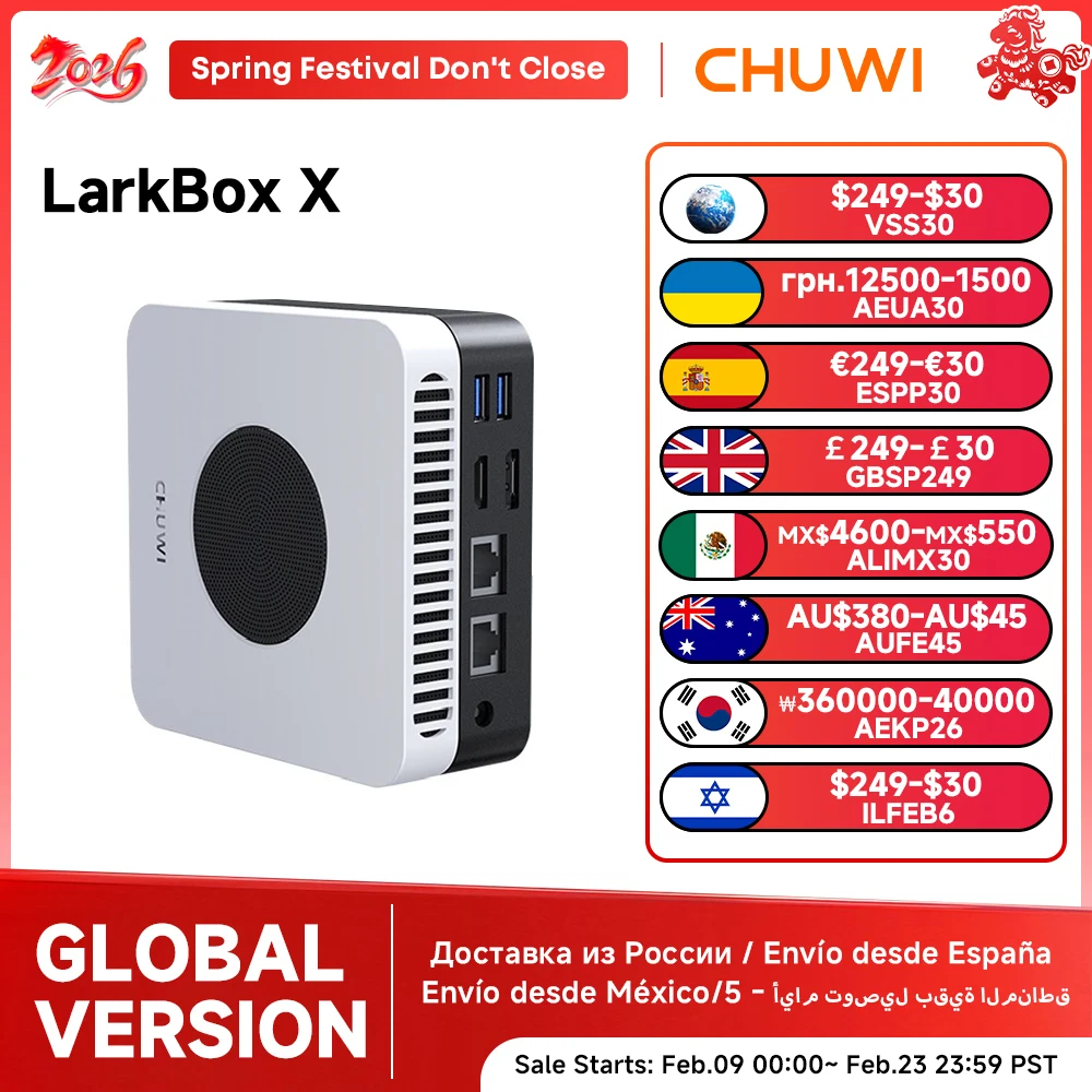 CHUWI LarkBox X Mini-PC Intel N100 / i3-1220P Intel-Prozessoren der 12. Generation 8 GB/12 GB RAM 256 GB/512 GB SSD WiFi 6 Desktop-Computer