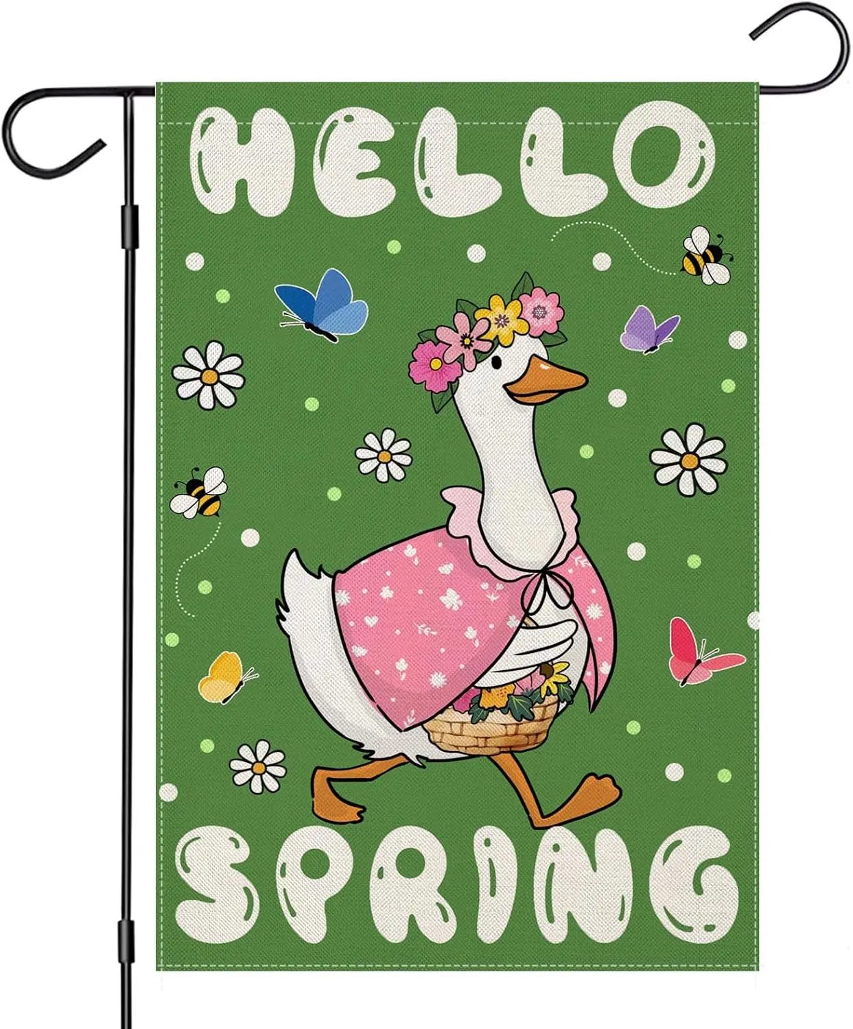 Hello Spring Garden Flags 12x18 Inch Double Sided, Seasonal Funny Goose with Flowers for Holiday Summer Decor Small Yard Out KKW