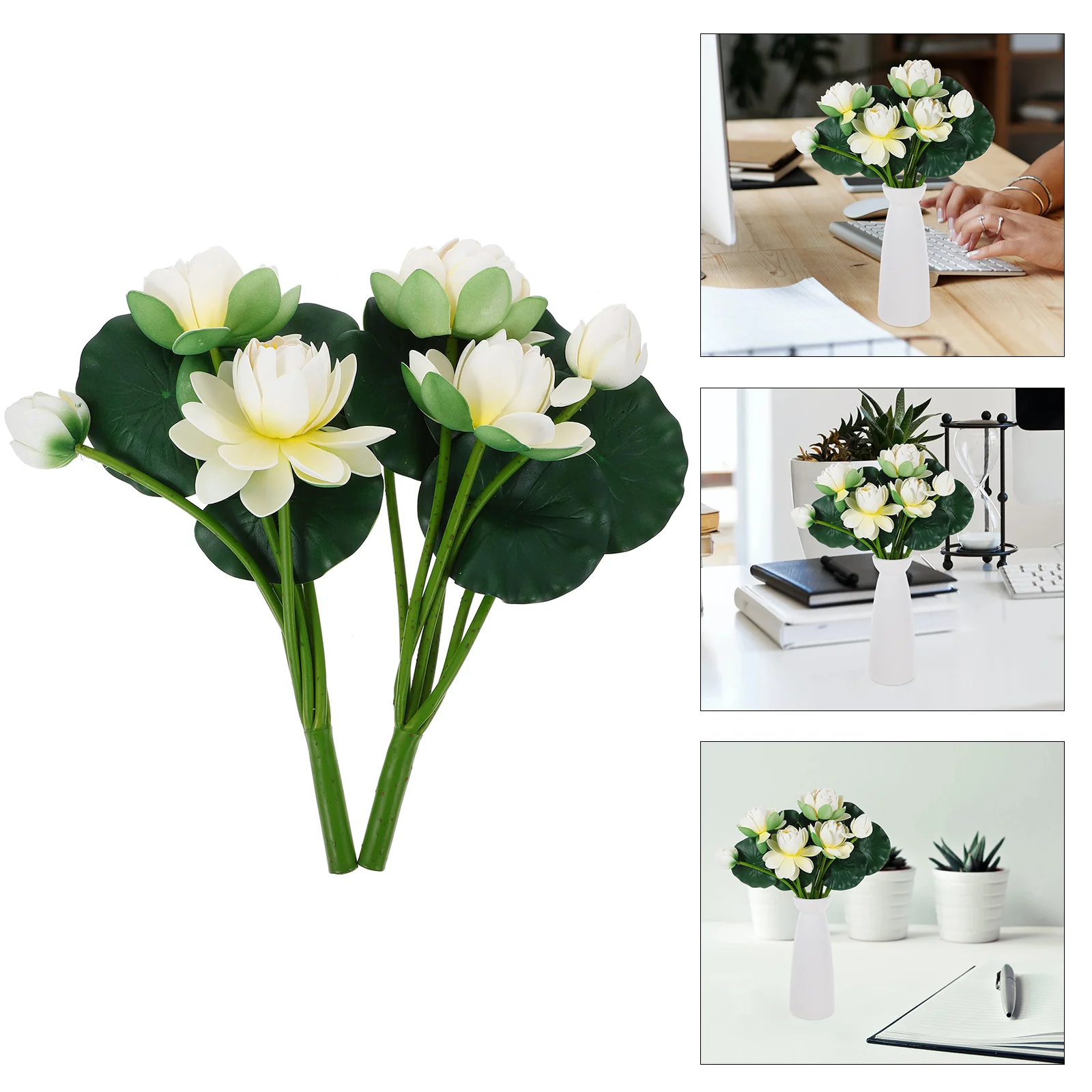 

2 Pcs EVA Hand Feeling Artificial Lotus Flower Decoration for Living Room Windowsill Office Wedding Desktop