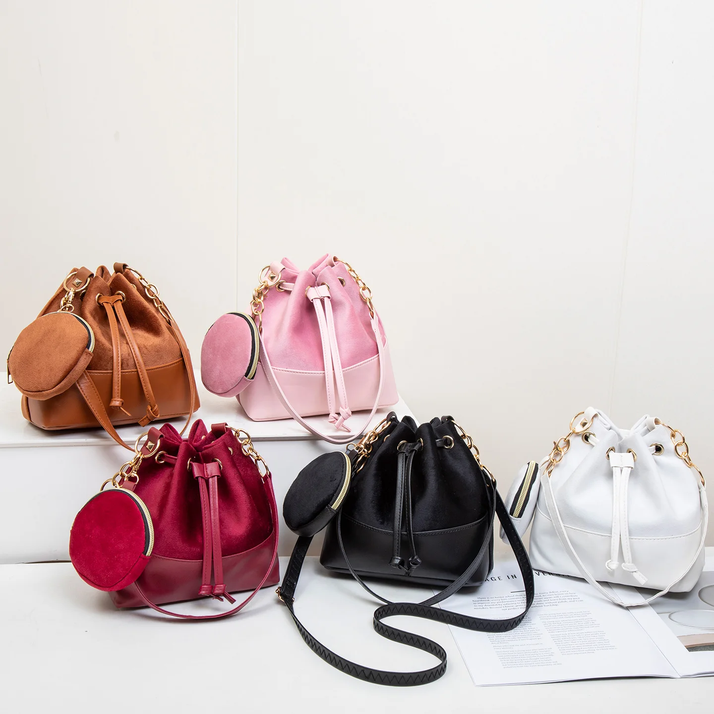 

Trendy versatile 2-piece solid color bucket bag, stylish crossbody handbag for women