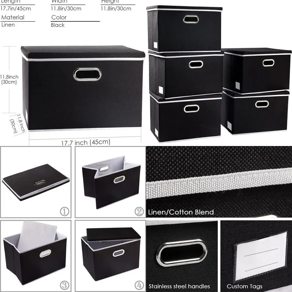

5-Piece Collapsible Storage Cubes with Lids for Kids' Rooms, Home, and Office - Black, 17.7x11.8x11.8 inches