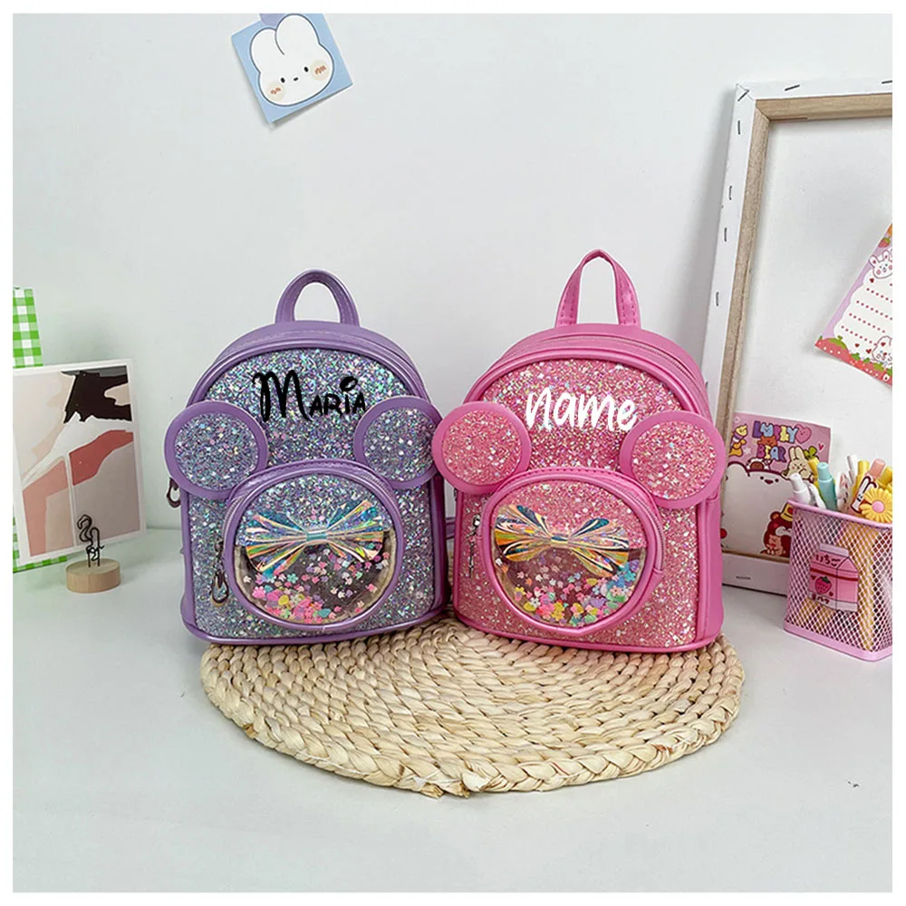 Mochila con lentejuelas para niños, con nombre personalizado morral, bonito dibujo animado de princesa, a la moda, para guardería, novedad