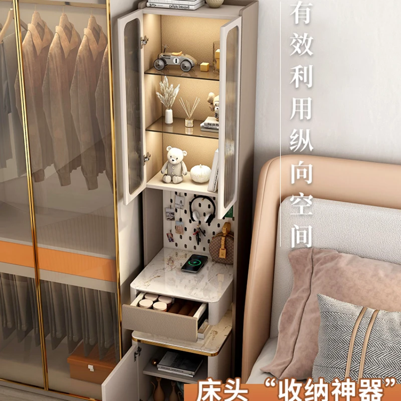 YY Bedside Table Bookshelf and Storage Shelf Integrated Floor Lamp Charging Lock High Cabinet