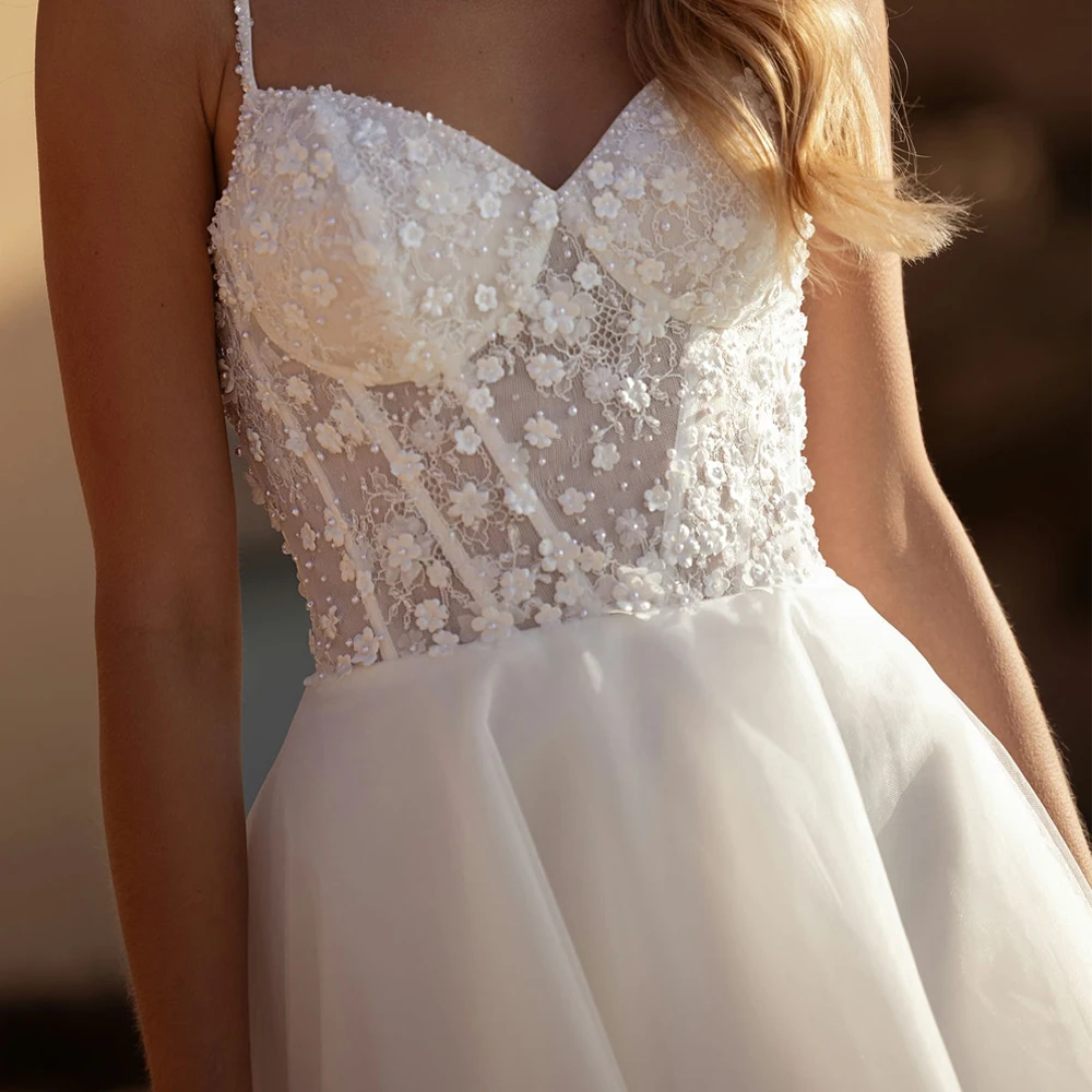 Свадебные платья на тонких бретельках по индивидуальному заказу, трапециевидное свадебное платье без рукавов длиной до колена, аппликация на шнуровке сзади, Vestido de novia