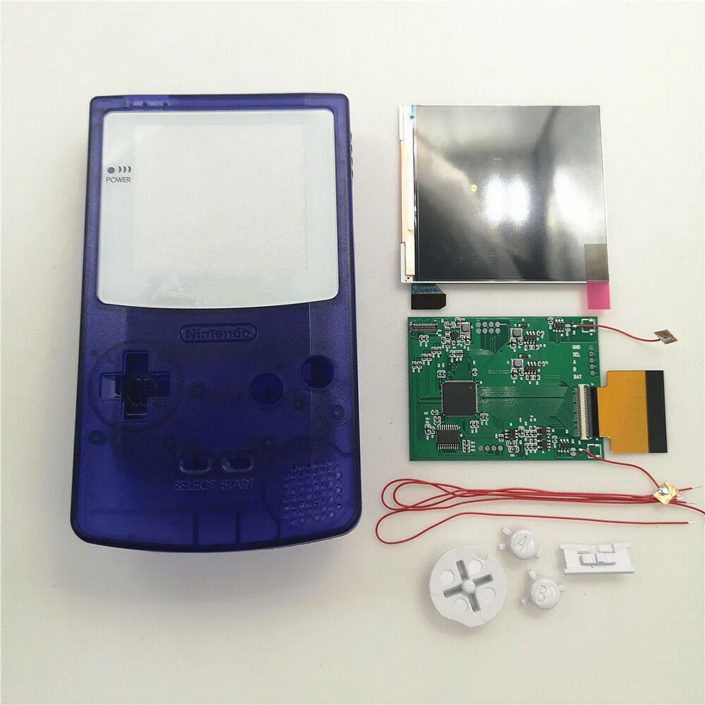 White Glass Lens OSD Menu Q5 Version RIPS LCD Screen Kit With Pre-cut Clear Royal Blue Housing Shell For Game Boy Color GBC