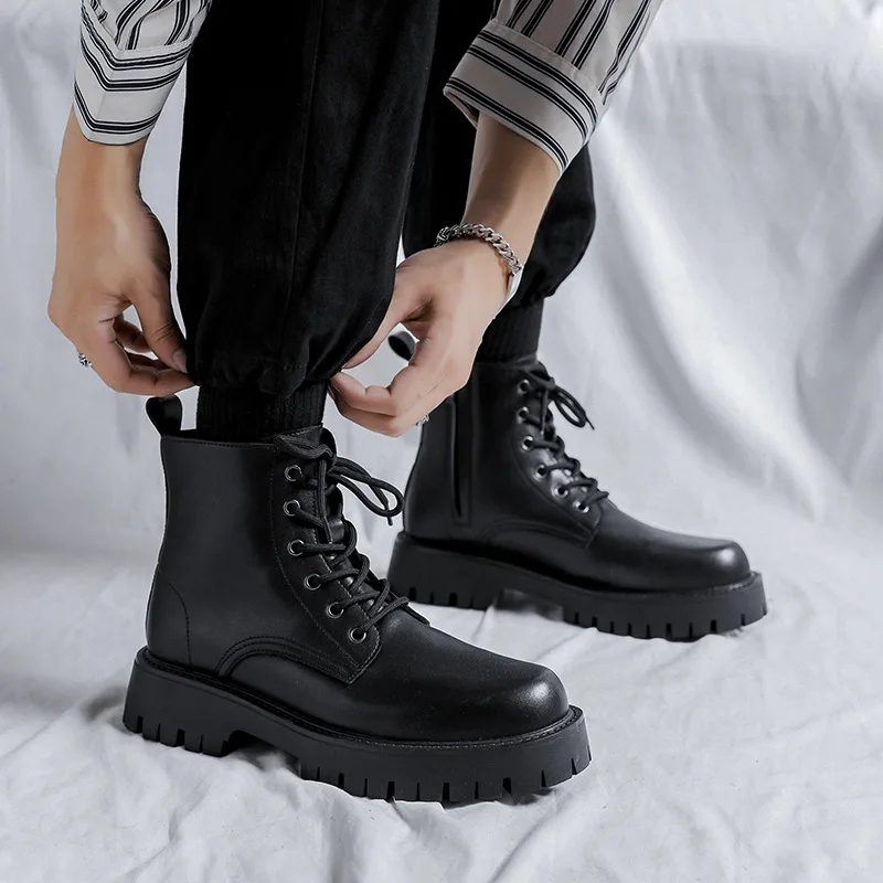 

Мужские повседневные ботинки на платформе, деловые офисные деловые туфли из натуральной кожи, черные ковбойские ботинки, модные ботильоны, мужские мужские