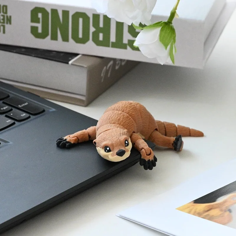 3D Printed Otter Figurine High Quality PLA Model Solid Color Mini Multi-jointed Movable Action Desktop or Christmas Kids Gift
