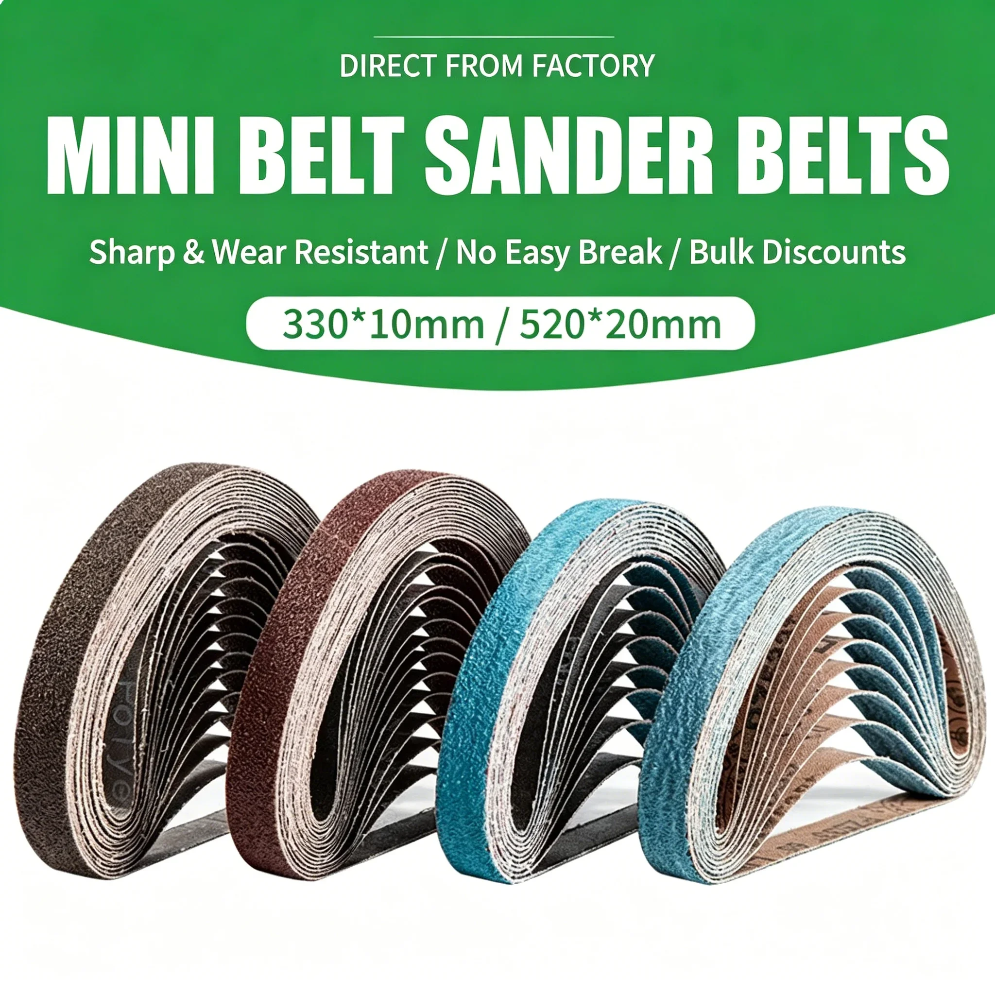10Pcs 520x20mm Small Mini Belt Sander for Grinding Stainless Steel Polishing and Rust Removal Abrasives 60/100/240/320/800 #