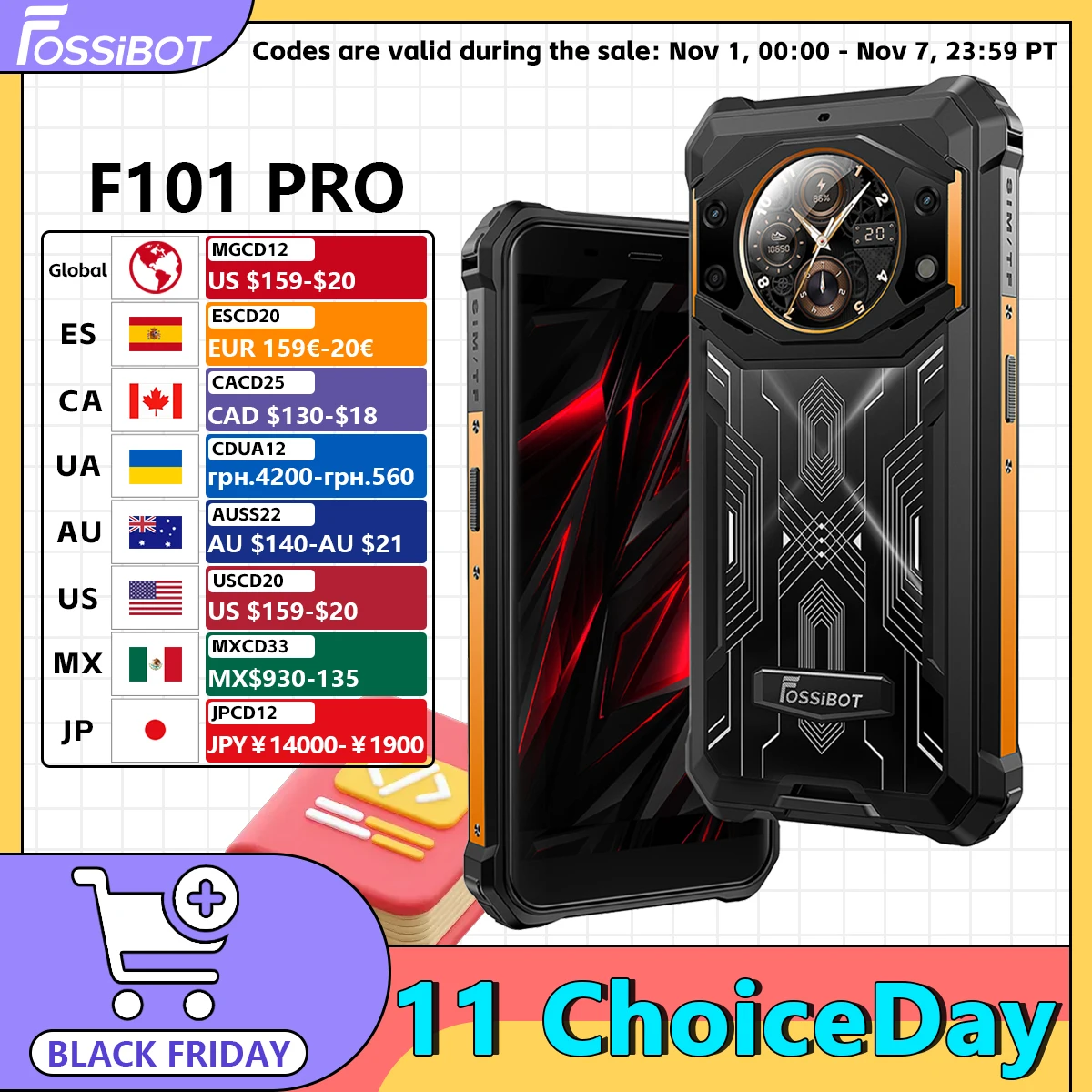 FOSSiBOT F101 PRO 8GB 128GB Smartphone 10600mAh 18W Fast Charge Mobile Phone 24MP 5.45'' HD+ Display Android 13 OS Cellphone
