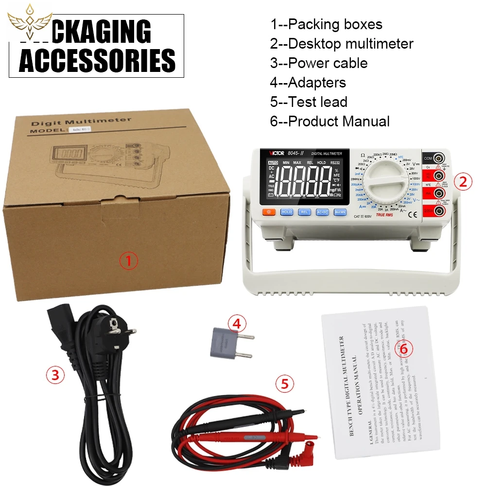 VC8045-II Bench Type True RMS 19999 counts DMM Digital Multimeter DC AC 1000V 20A Manual Range Capacitance 2000uF Tester