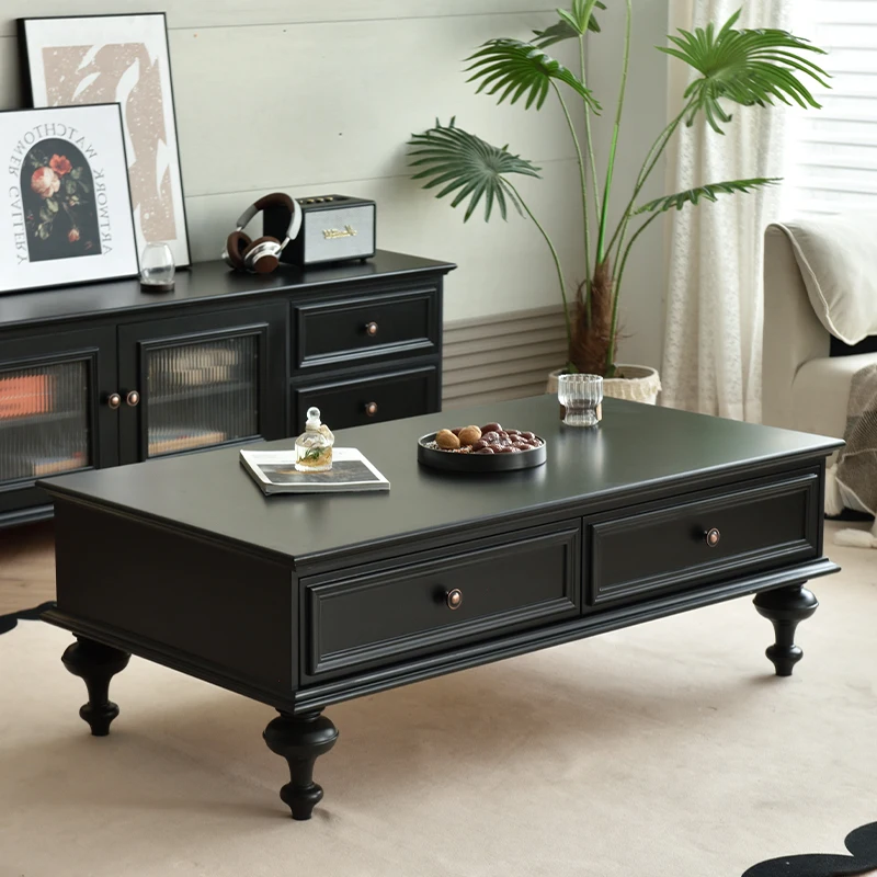

Simple American all-solid wood coffee table TV cabinet combination French retro small apartment rural home living room tea table