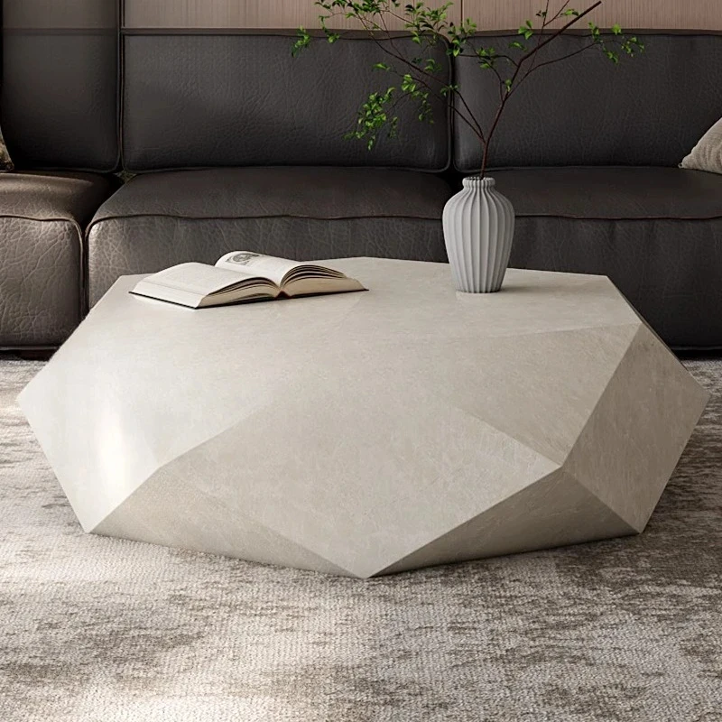 small apartment rock slab designer atmospheric Italian living room high-end creative coffee table
