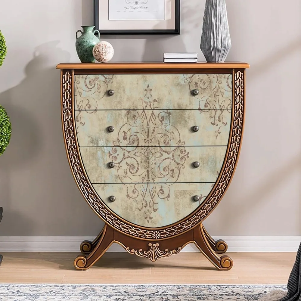 ورق جدران دمشقي عتيق قابل للتقشير واللصق باللون الأصفر العميق والأزرق الضبابي والبني للجدران - تصميم فينيل ذاتي اللصق مع فرنسي