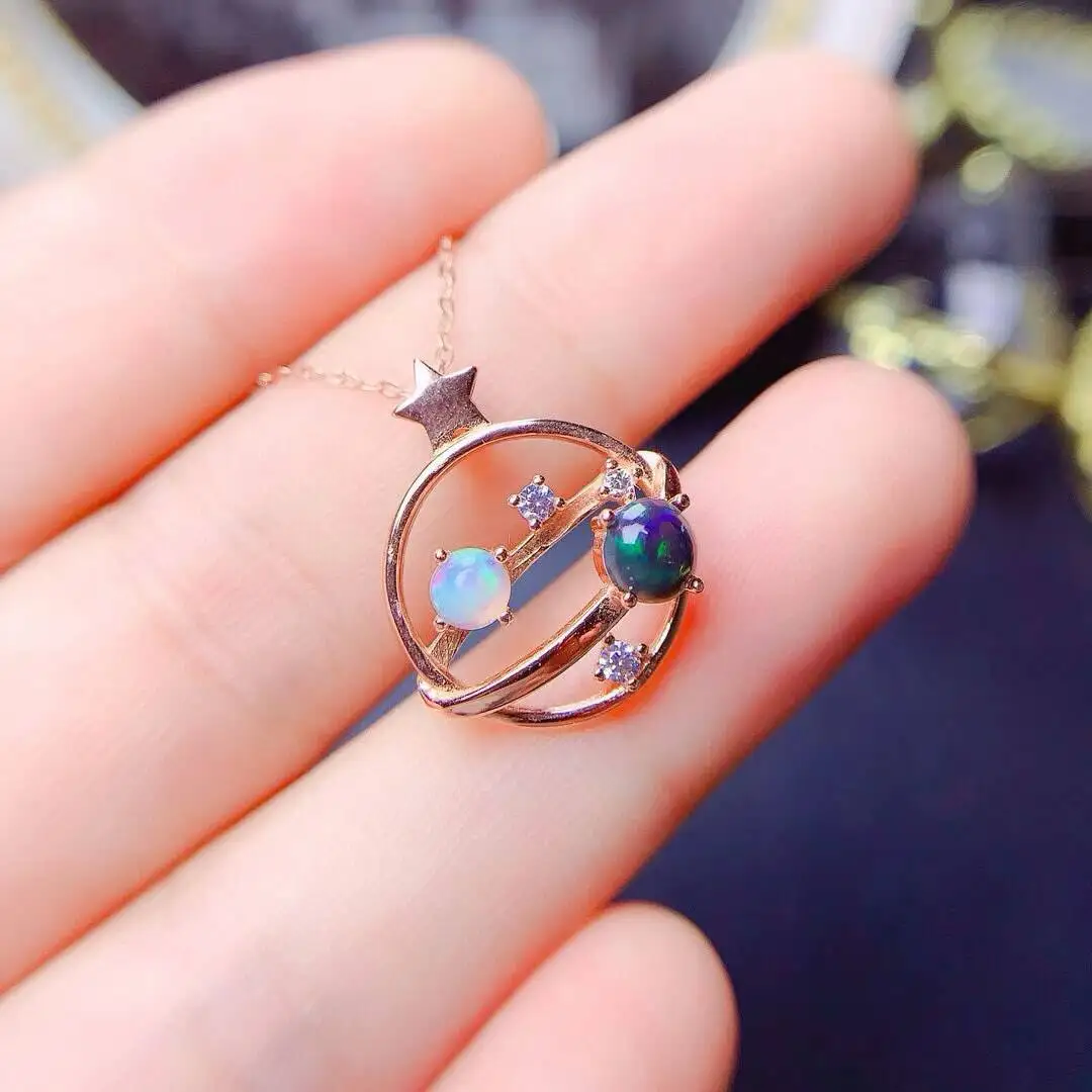 KJJEAXCMY Jewelry Natural Women's Colorful Opal Pendant 925 silver inlay Colorful and splendid Crystal pure fire flash explosion