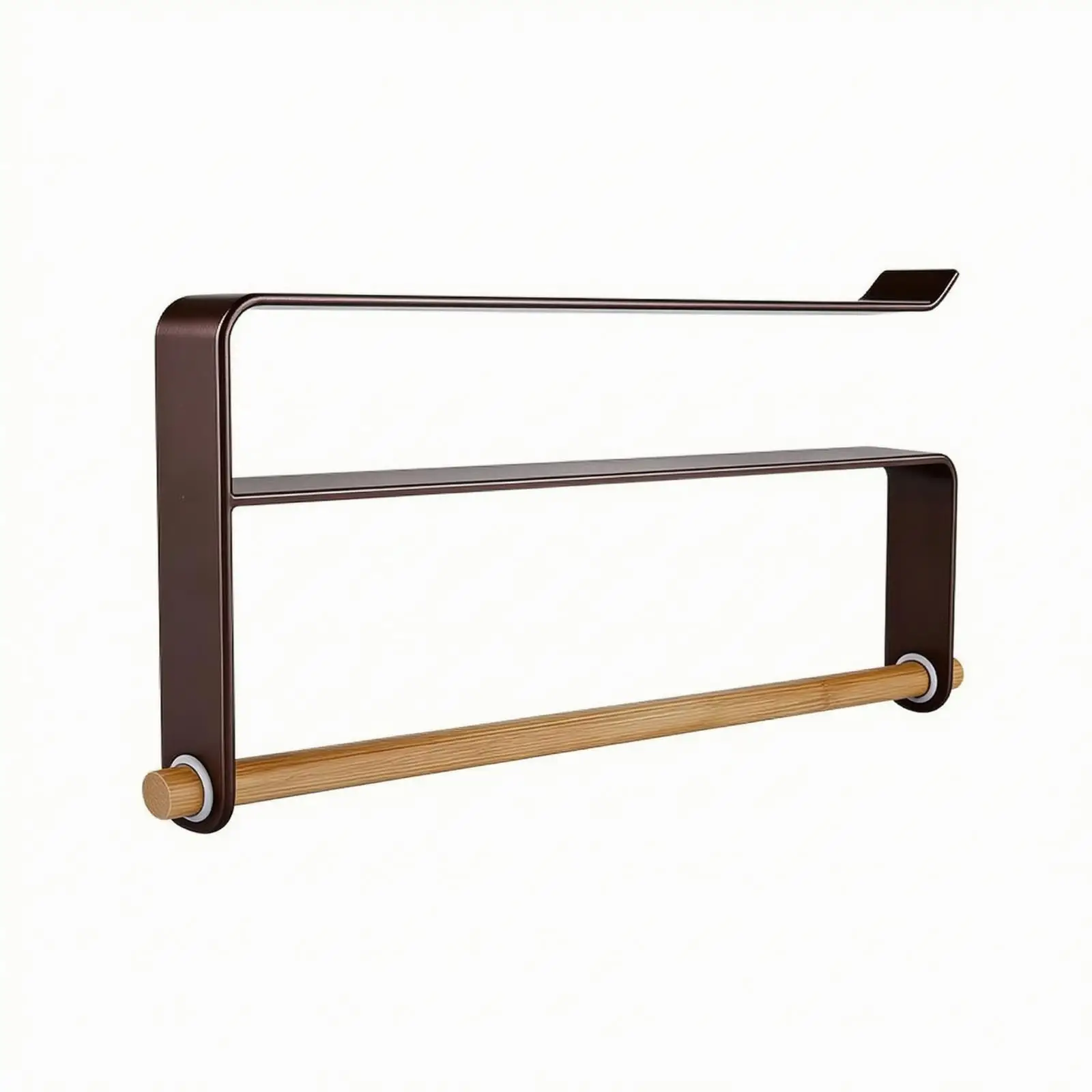 Hanging Towel Rack for Kitchen Cabinet Door with Wooden Bar Carbon Steel Frame for Laundry Cloth Storage