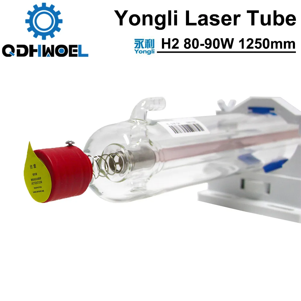 

QDHWOEL Yongli H Series H2 80-90W CO2 Laser Tube Length 1250 Dia.60mm Wooden Box Packing for CO2 Laser Engraving Machine