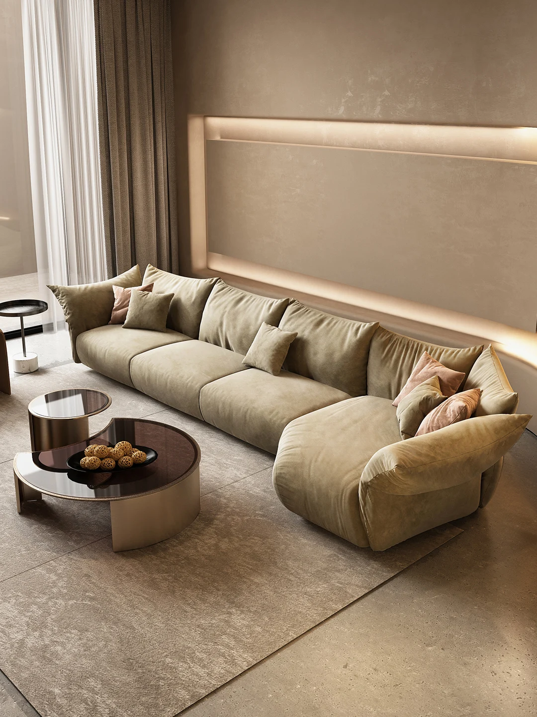 Olive Green Velvet Modular Sectional Sofa Pillow Top Armrest Deep Seat Couch Luxury Minimalist For Living Room Villa