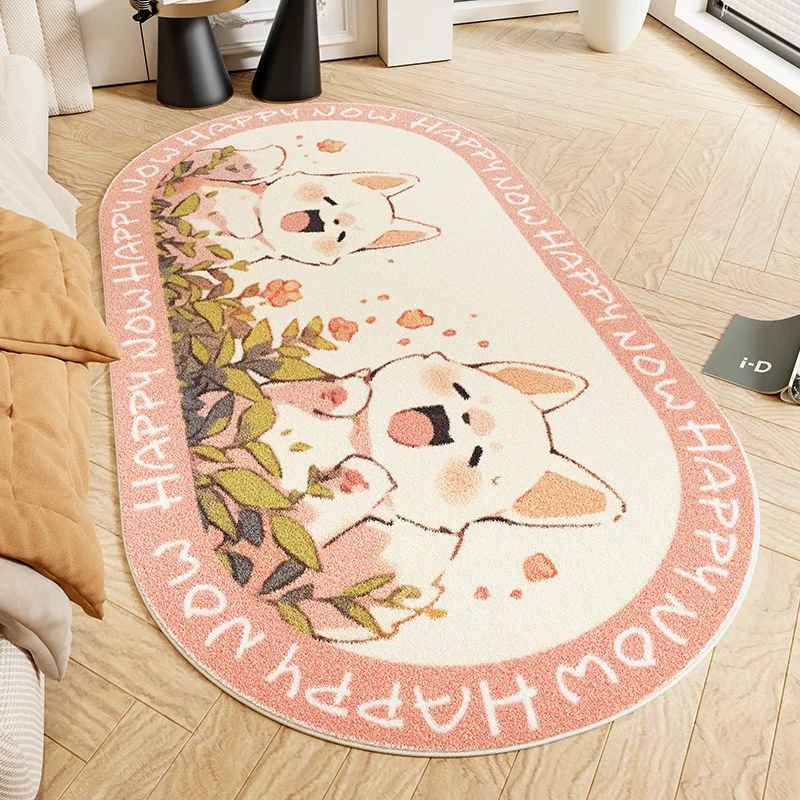 Cute Cartoon Girl Bedroom Decor Bedside Carpet Oval Shape Carpets for Living Room Fluffy Soft Plush Floor Mat Washable Study Rug