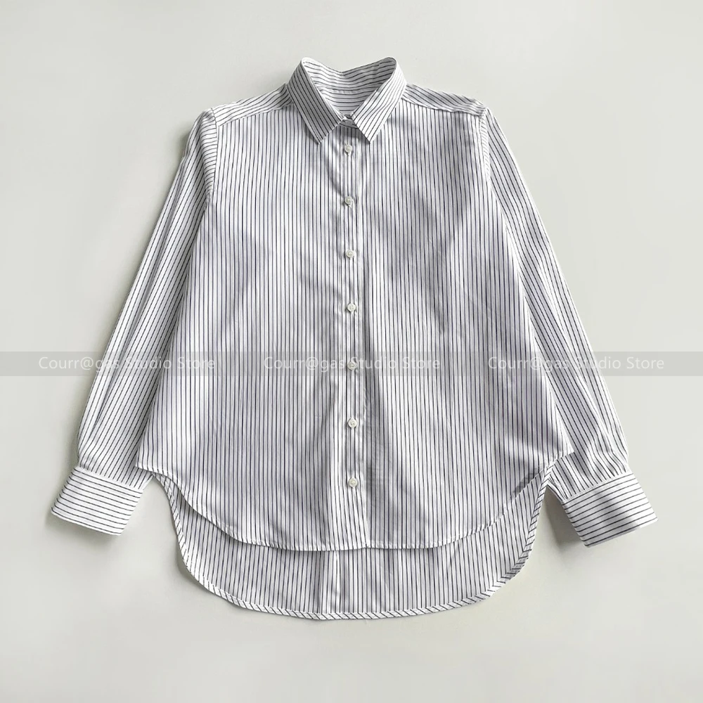 

Nordic niche classic cotton pinstripe silhouette long-sleeved shirt top 2024 early autumn new