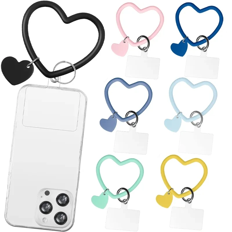 

Силиконовый ремешок в форме сердца для телефона, ремешок на руку для мобильного телефона, ремешок с брелоком, держатель, универсальные подвески для телефона iPhone 15