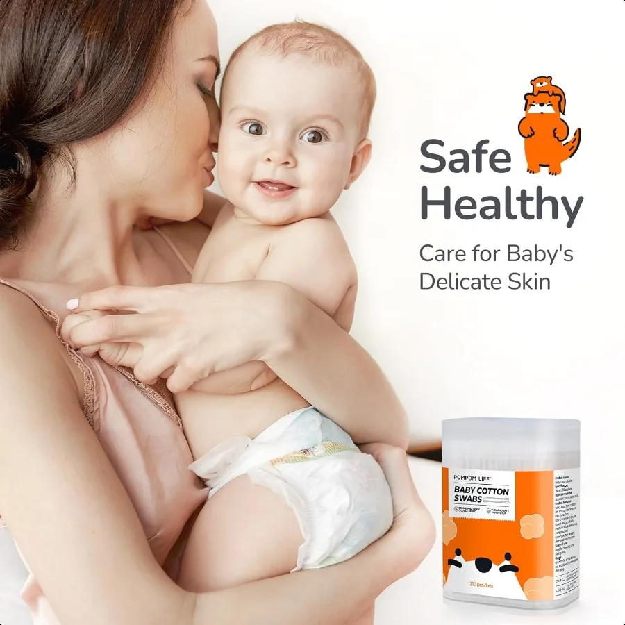 Baby-Wattestäbchen, 210 Stück, Wattestäbchen für die persönliche Hygiene, babysichere Tipps für die Ohren- und Nasenreinigung mit biologisch abbaubarer Bio