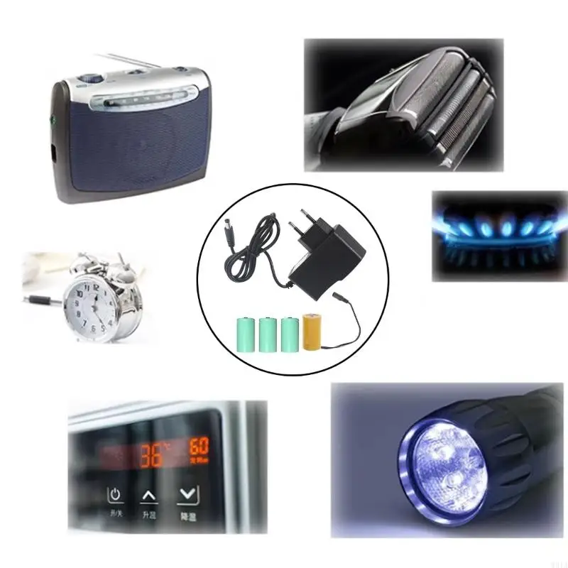 W91A AC100-240 bis 6V1A LR20 D Dummy-Batterie-Stromkabel, Batterie-Eliminatoren, 4 Stück, 1,5 V