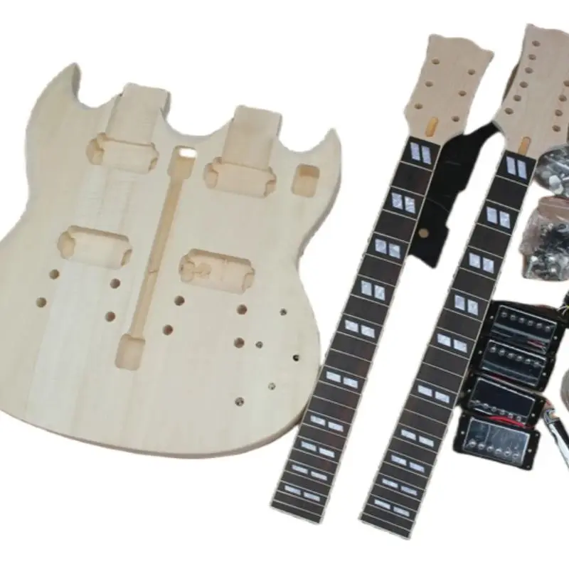 Guitare à double manche, corps en bois massif non peint, guitare 12 cordes, guitare 6 cordes, avec quincaillerie, couleur personnalisable