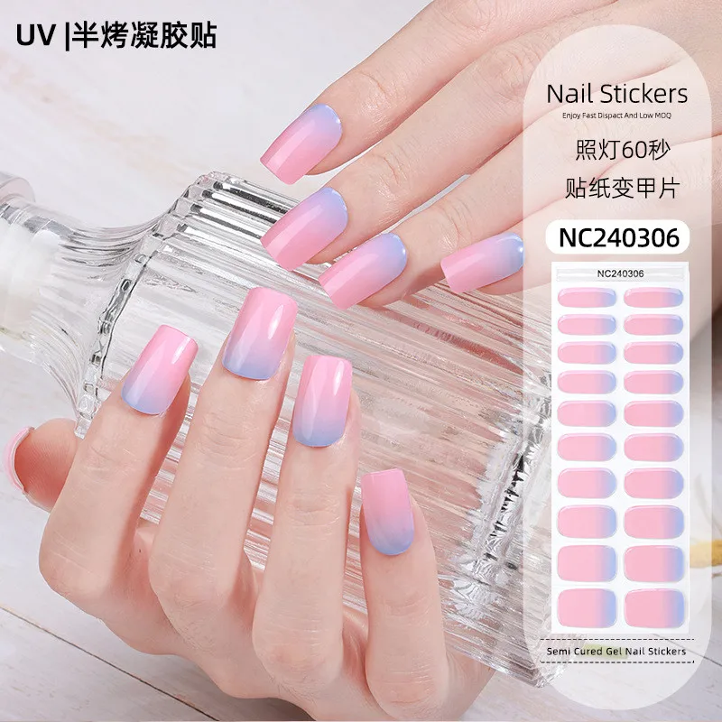 20 puntas de pegatinas UV semicuadas blancas degradadas, adhesivo para uñas de Gel, envolturas de uñas de Gel de cobertura completa para lámpara UV, decoraciones artísticas para uñas