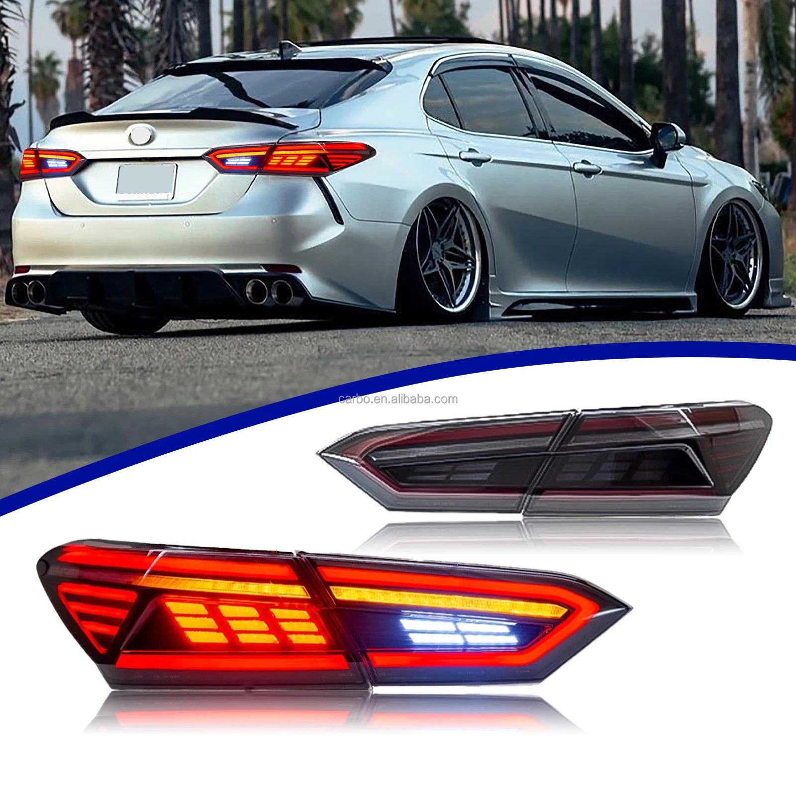 

Автомобильный светодиодный задний фонарь для Toyota Camry 8th 2018-2022, тормоз + задний ход + противотуманный фонарь, указатель поворота, светодиодный задний фонарь