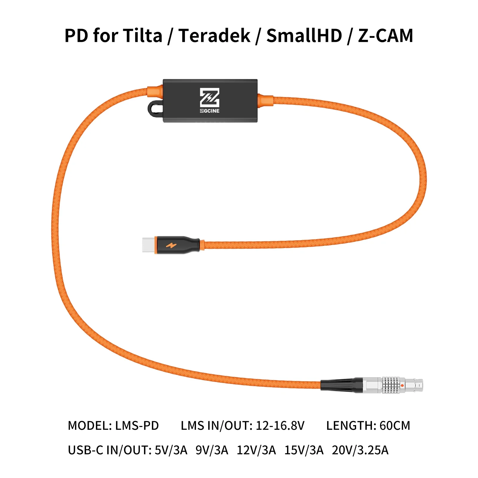 ZGCINE 2-Pin to USB-C PD Power Cable 65W Fast Charge Bidirectional 100W Max 1/4