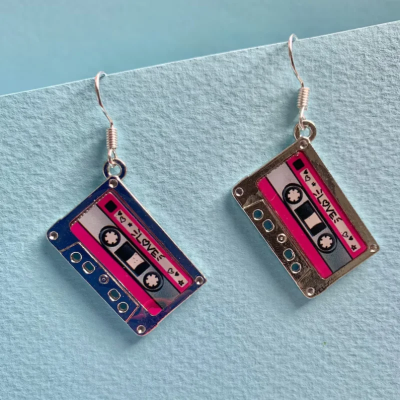 Handmade Cassette Tape dangle earrings, #RETRO, Funky, Fun, Cute and quirky 80's & 90's. Sold as a pair.Y2k