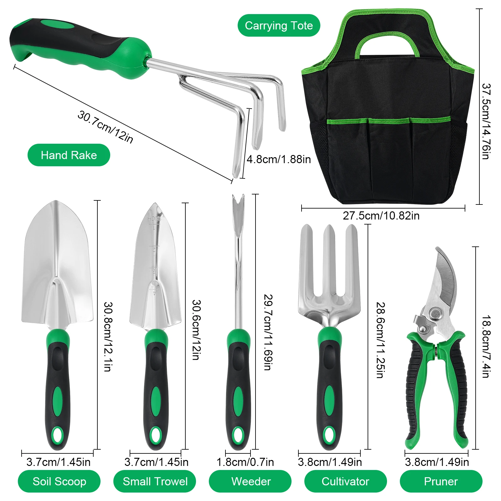 Garden Tool Set, yeueewl Gardening Tools with 7 Pieces Steel Heavy Duty Gardening Hand Tools,Strong Tote Bag for Outdoor