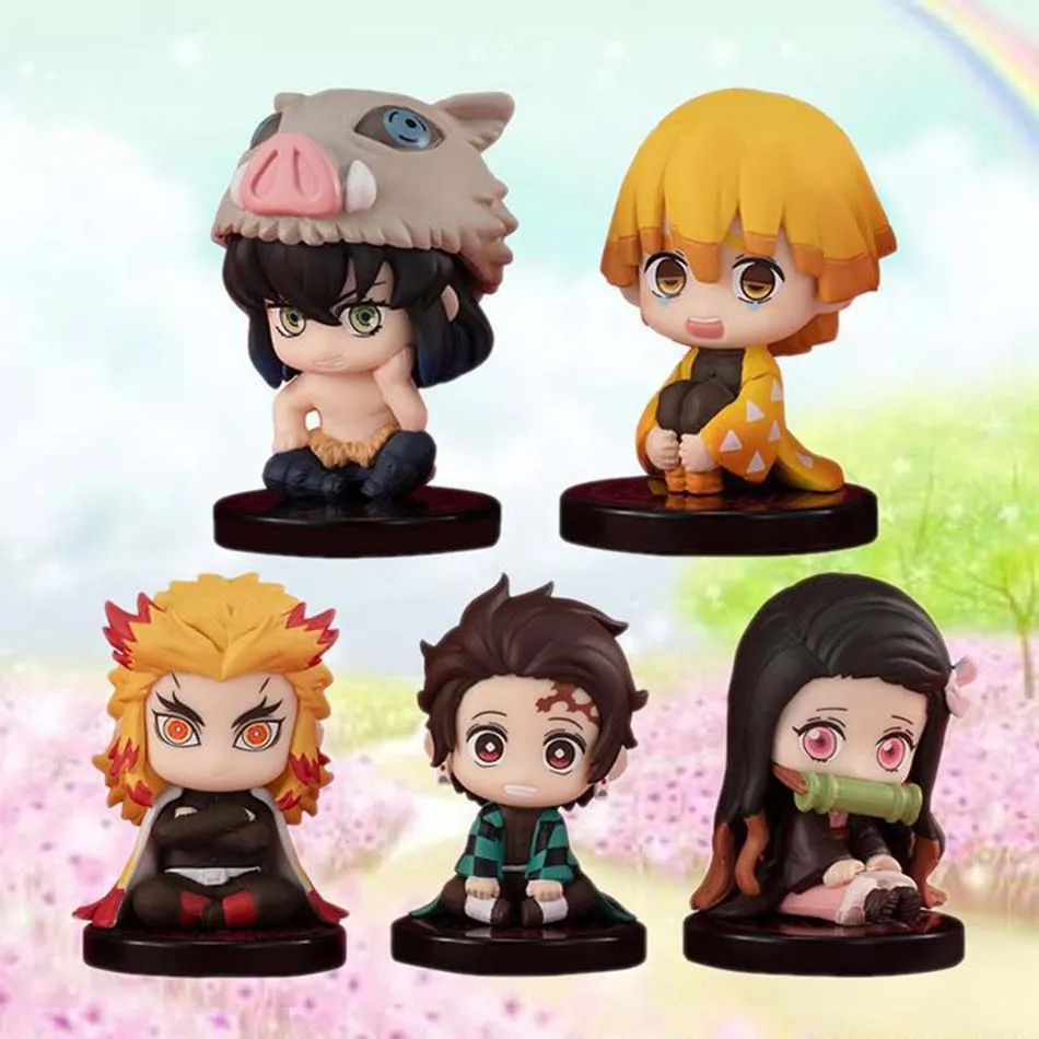 5 estilos/juego versión Q Demon Slayer muñeca fantasma sentada Tanjiro Nidouzi Inosuke Zenizu figura de acción modelo de película juguetes muñeca