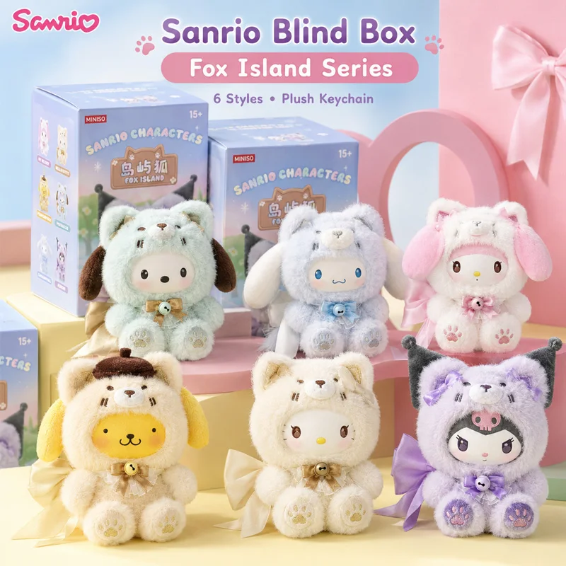 

Sanrio Fox Island Series Blind Box Plush Keychain Kuromi Cinnamoroll My Melody Pompompurin Pochacco Cute Plush Pendant