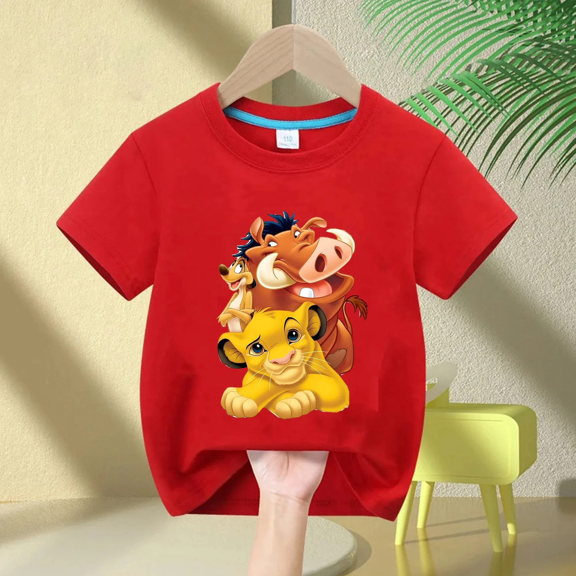 The Lion King Kids T-Shirt - Simba, Timon & Pumbaa Cute Stack Print, Cotton Short Sleeve Summer Top for Boys & Girls