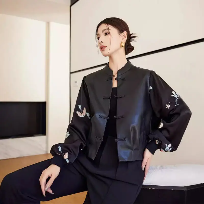 سترة جلدية أصلية جديدة على الطراز الصيني: تصميم قصير ونحيف وأنيق #1