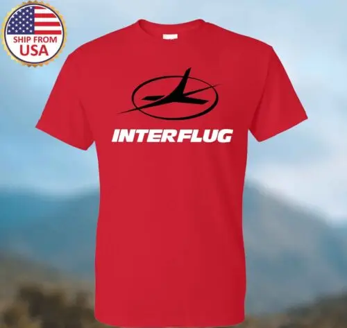 Interflug Airline Men's Red T-shirt Size S-3XL