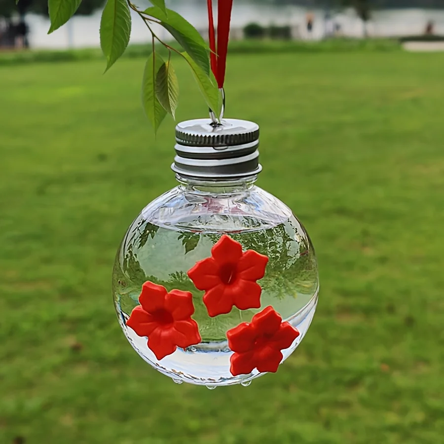 2pcs-pet Hummingbird Feeder Drinking Fountain, Round Flower Shape, Three Hole Design, Durable Plastic