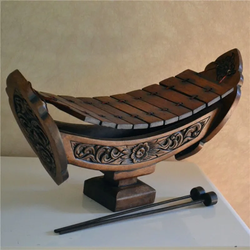 Thai Vintage Xylophone Sculpture,Hand Percussion Wood Carving, Southeast Asian Hotel Entry Decor,Creative Lobby Display Ornament