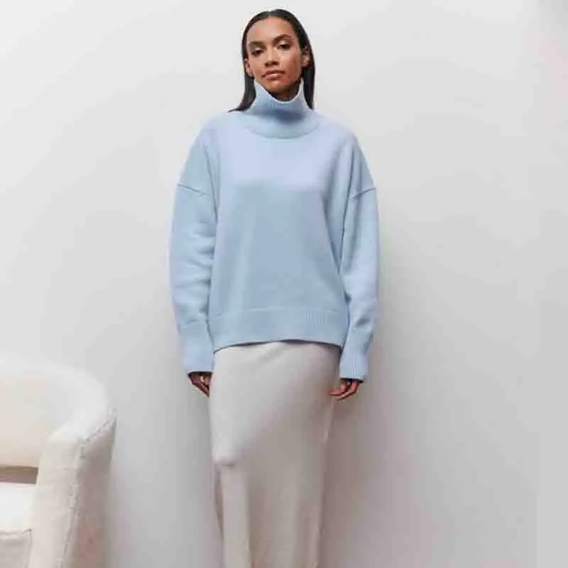 Autumn Winter Fashion Solid Knitted Casual Women Tops Korean Half High Collar Long Sleeve Pullover Lady Sweaters AL727114434556