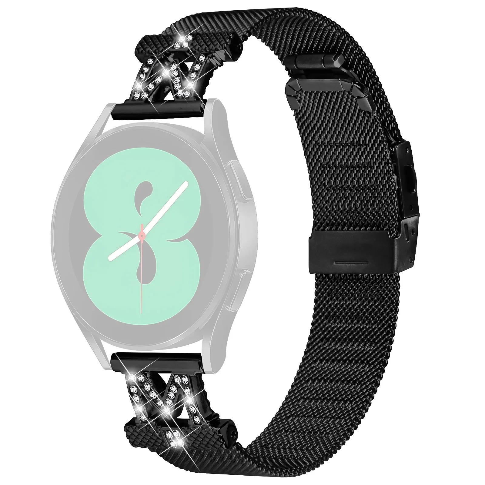 

For Samsung Galaxy Watch4 40 / 44mm / Watch4 Classic 42 / 46mm / Watch 5 40 / 44mm Rhinestones Decorated Watch Strap 20mm Stainl