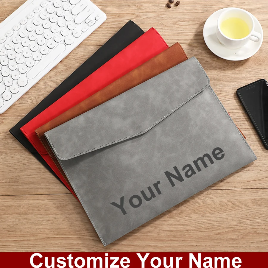 Personalized Custom Name A4 PU Leather Document Folder, Envelope Portfolio File Bag, Business Office File Holder Stationery Gift