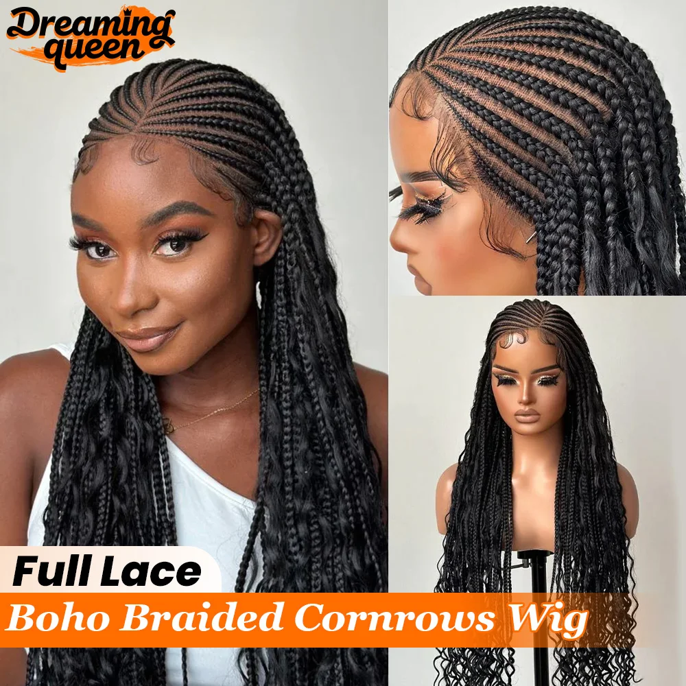 

Вьющийся полный кружевной парик в стиле бохо с косичками и натуральной линией волос Dreaming Queen 180% натуральный черный синтетический парик для изготовления хвоста