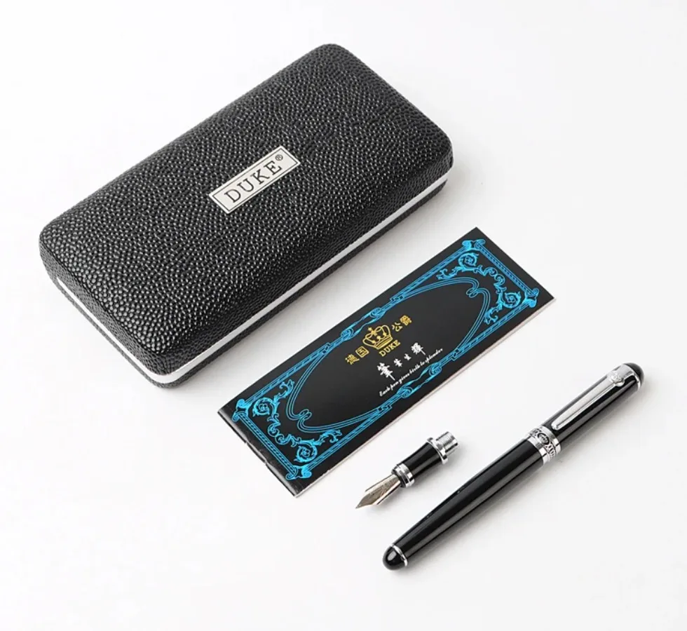 

For Duke Original Germany D2 Black Silver Clip Iridium Fountain Pen Calligraphy Business Office Gift Bend Double Nib Pimio
