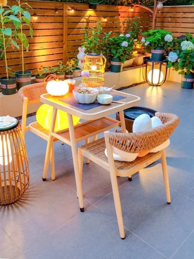 Marseille balcony table and chair combination small apartment simple casual layout sunscreen tea table dining rattan chair