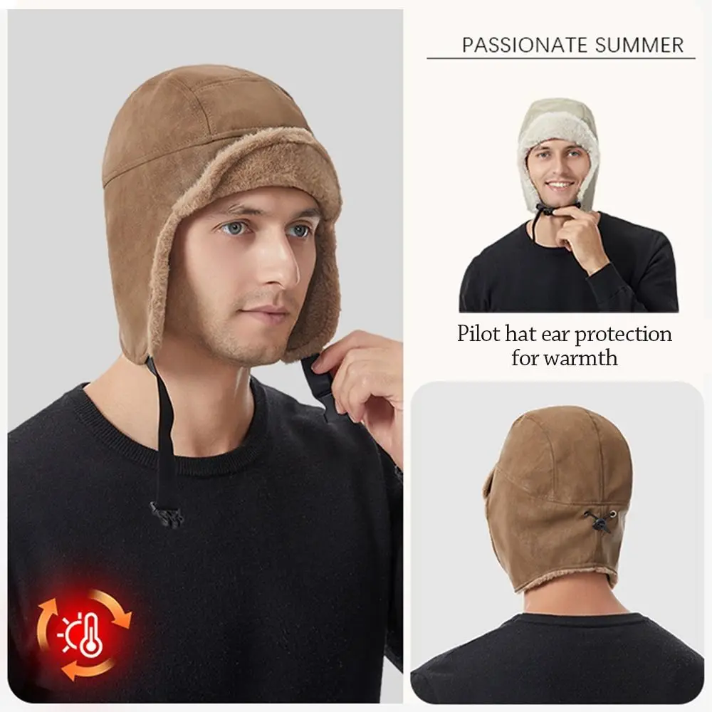 

Outdoors Warm Bomber Hat Plush Windproof Winter Cap Casual Thick Ski Russian Cap Men