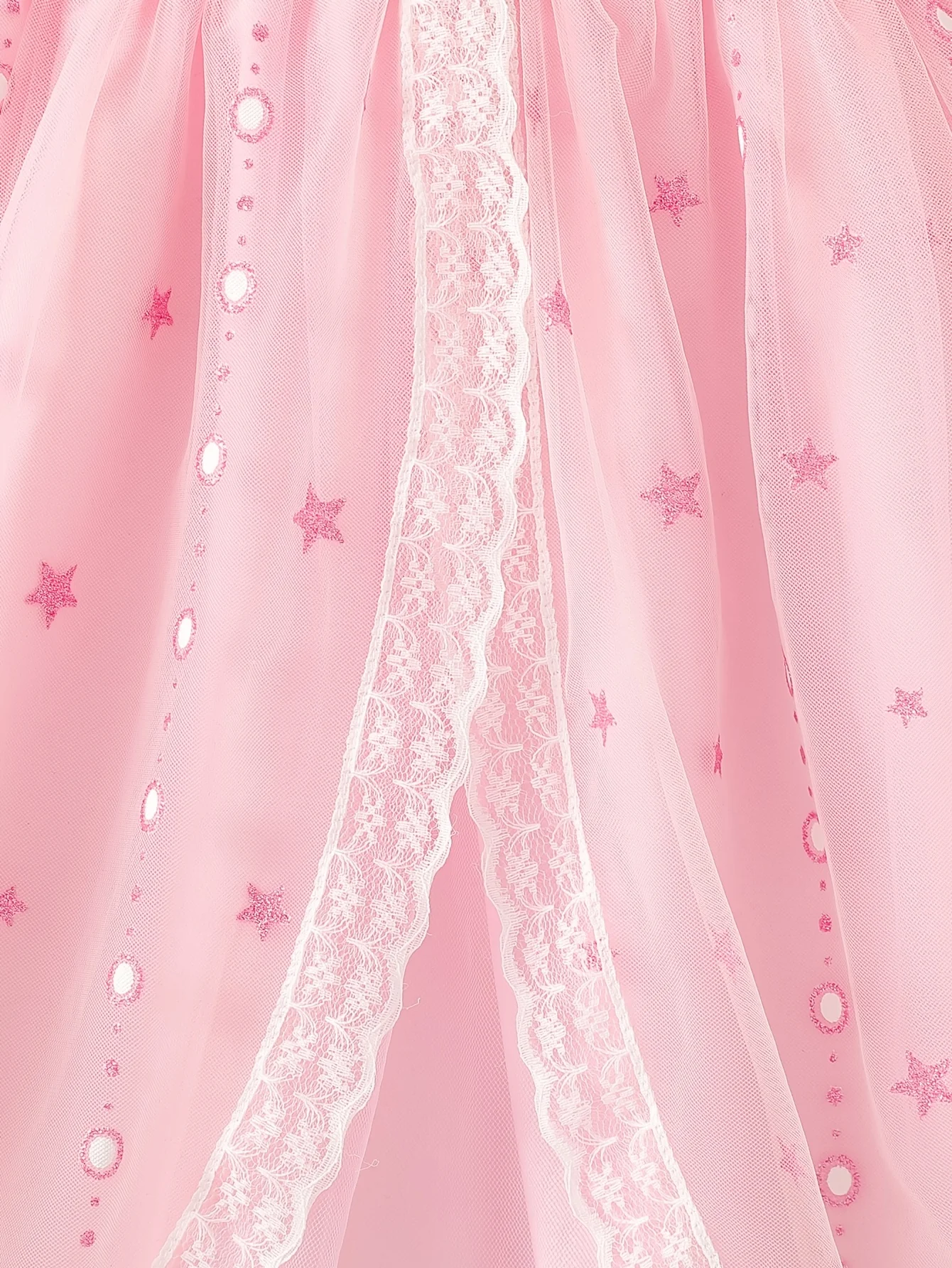 Mädchen-Prinzessinnenkleid im K-Pop-Stil mit Cartoon-Print: Rosa geripptes Langarm-Oberteil, kombiniert mit einem Tüllrock mit Sternen-Pailletten – ein Kleid, das… – Detail 5